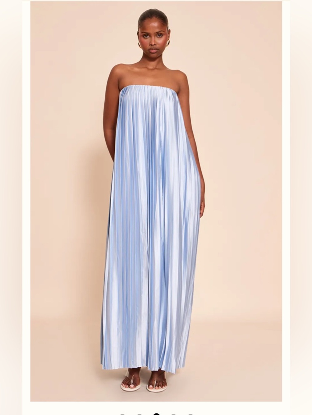 Pretty Little Thing light blue satin pleated bandeau maxi dress